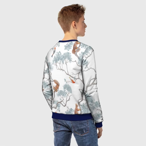 Детский свитшот 3D с принтом Уральский паттерн лес, вид сзади #2