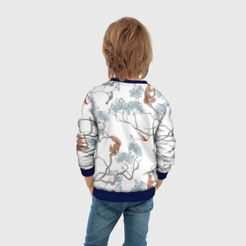 Детский свитшот 3D с принтом Уральский паттерн лес, вид сзади #2