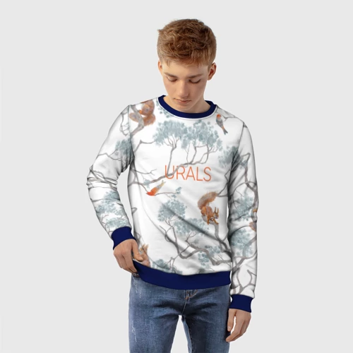 Детский свитшот 3D с принтом Уральский паттерн лес, фото на моделе #1