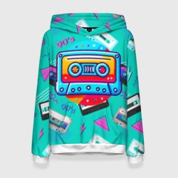 Женская толстовка 3D Кассеты и надпись 90s