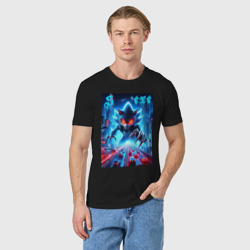 Мужская футболка хлопок Hedgehog in neon metropolis - ai art - фото 2