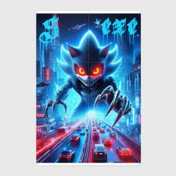 Магнитный плакат 2Х3 Hedgehog in neon metropolis - ai art