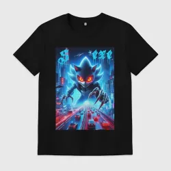 Мужская футболка хлопок Hedgehog in neon metropolis - ai art
