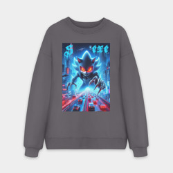 Мужской свитшот oversize без начеса хлопок Hedgehog in neon metropolis - ai art