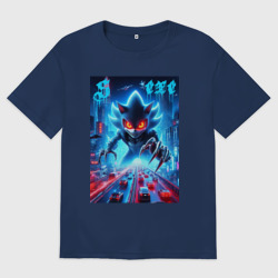 Женская футболка хлопок Oversize Hedgehog in neon metropolis - ai art