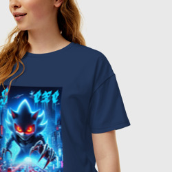 Женская футболка хлопок Oversize Hedgehog in neon metropolis - ai art - фото 2