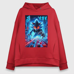 Женское худи Oversize хлопок Hedgehog in neon metropolis - ai art