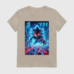 Женская футболка хлопок Hedgehog in neon metropolis - ai art