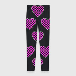 Леггинсы 3D Эмо клетчатый паттерн - сердце черно розовое