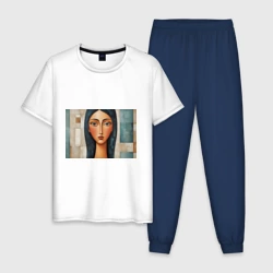 Мужская пижама с белой футболкой хлопок Вдохновлено Модильяни