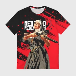 Мужская футболка 3D Red Dead Redemption 2 - монахиня с оружием в руках