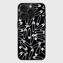 Чехол силиконовый для Apple iPhone 15 Pro матовый Паттерн булавки черно белый