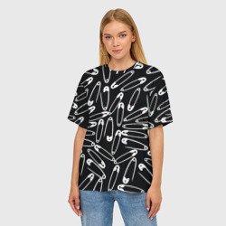 Женская футболка oversize 3D Паттерн булавки черно белый - фото 2