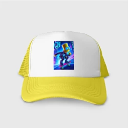 Кепка тракер с сеткой Барт Симпсон на скейтборде - неоновое свечение