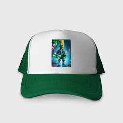 Кепка тракер с сеткой Барт Симпсон со скейтбордом под проливным дождём - нейроарт