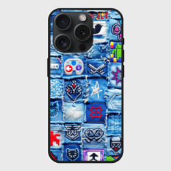 Чехол силиконовый для Apple iPhone 15 Pro матовый Геймерские символы на пэчворк