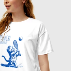 Женская футболка хлопок Oversize Люблю теннис милый котик - фото 2