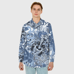 Мужская рубашка oversize 3D Колеса сансары Будда и голова слона - фото 2