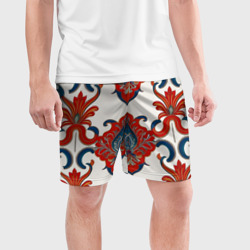 Мужские шорты спортивные Узор красно-синий на белом фоне - фото 2