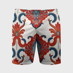Мужские шорты спортивные Узор красно-синий на белом фоне