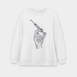 Женский свитшот oversize без начеса хлопок Шприц с вакциной