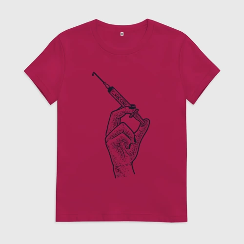 Женская футболка хлопок с принтом Шприц с вакциной, вид спереди #2