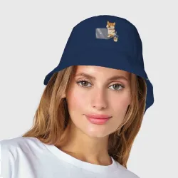 Женская панама хлопок Собака Сиба ину печатает на ноутбуке с кофе - фото 2