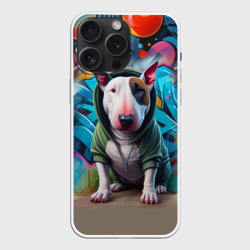Чехол силиконовый для Apple iPhone 15 Pro Мax матовый Чувак бультерьер на фоне стены с граффити - нейроарт
