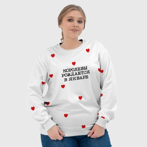 Женский свитшот 3D с принтом Королевы рождаются в январе и сердца, фото #4