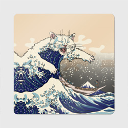 Магнит виниловый Квадрат Большой котик в Канагаве