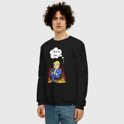 Мужской свитшот хлопок Vault boy in the fire - фото 2