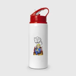 Бутылка для воды с трубочкой Vault boy in the fire