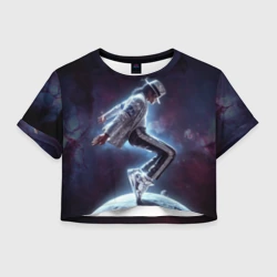 Женская футболка Crop-top 3D Michael Jackson on the moon