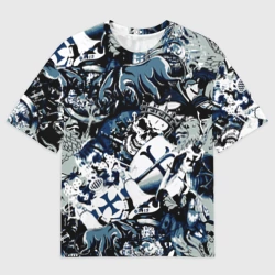 Мужская футболка oversize 3D Рыцари средневековья  цербер и череп короля