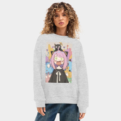 Женский свитшот oversize без начеса хлопок Семья шпиона Аня Форджер кот - фото 2