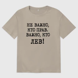 Мужская футболка хлопок Oversize Не важно кто прав, главное кто лев - каламбурный юмор