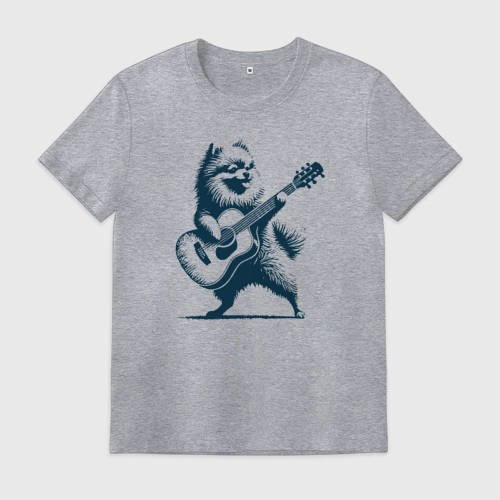 Мужская футболка хлопок с принтом Шпиц играет на гитаре укулеле, вид спереди #2