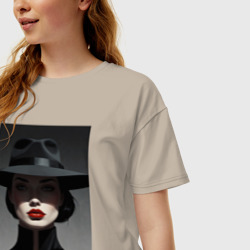 Женская футболка хлопок Oversize Нуар алые губы - фото 2