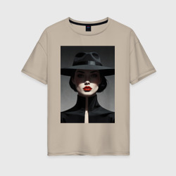 Женская футболка хлопок Oversize Нуар алые губы