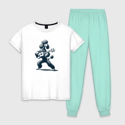 Женская пижама с белой футболкой хлопок Пудель играет на гитаре укулеле