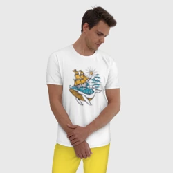 Мужская пижама с белой футболкой хлопок Парусник и кит - фото 2