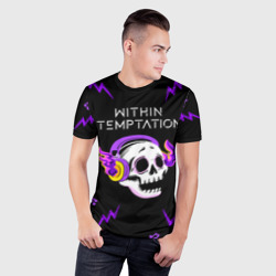 Мужская футболка 3D Slim Within Temptation неоновый череп - фото 2