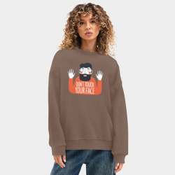 Женский свитшот oversize без начеса хлопок Не трогай своё лицо - фото 2