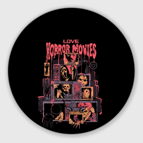 Круглый коврик для мышки Love horror movies