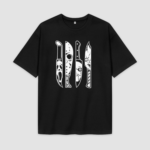 Мужская футболка Oversize хлопок premium с принтом 4 злодея из фильмов ужасов Мужская футболка Oversize хлопок premium 4 злодея из фильмов ужасов