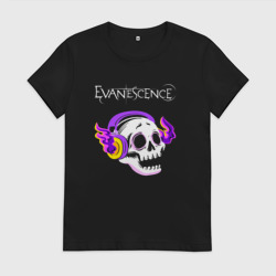 Женская футболка хлопок Evanescence - неоновый череп