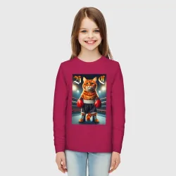 Детский лонгслив хлопок Red cat is a professional boxer - ai art fantasy - фото 2
