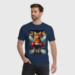 Мужская футболка хлопок Red cat is a professional boxer - ai art fantasy - фото 2