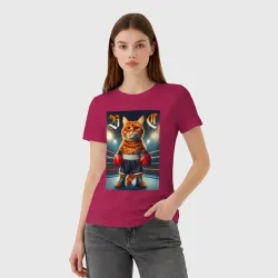 Женская футболка хлопок Red cat is a professional boxer - ai art fantasy - фото 2