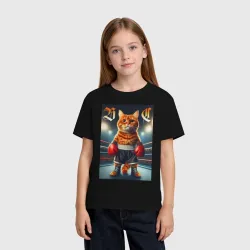 Детская футболка хлопок Red cat is a professional boxer - ai art fantasy - фото 2